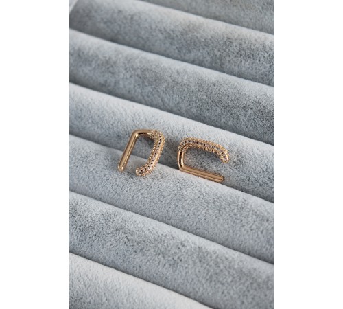 Gold Renk Zirkon Taşlı Earcuff Pirinç Kadın Kıkırdak Küpe - TJ-BKP7811