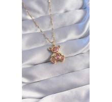 316L Çelik Zincir Gold Renk Pembe Zirkon Taşlı Teddy Kolye - TJ-BKO8803