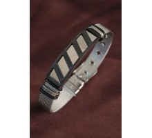 316L Çelik Siyah Şeritli Ayarlanabilir Hasır Kordonlu Bileklik - TJ-EB3669
