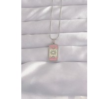 316L Çelik Gümüş Renk Pembe Mineli Ay Figür Tarot Kolye - TJ-BKO9045