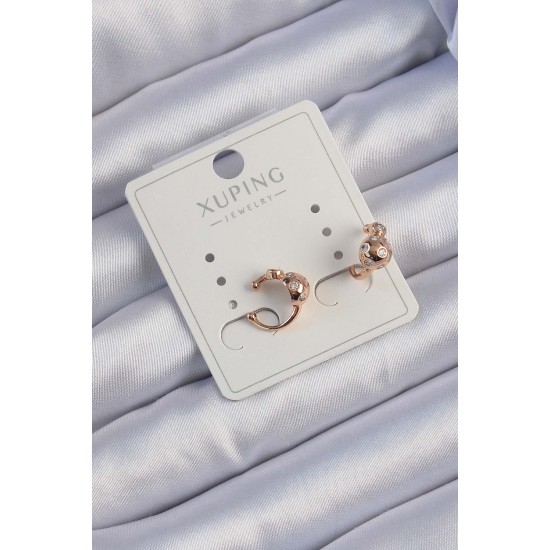 Xuping Rose Renk Zirkon Taşlı Bombeli Topçuk Earcuff Küpe - TJ-BKP9422