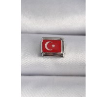 316L Çelik Gümüş Renk Türk Bayrağı İşlemeli Nomination Charm - TJ-BC1023