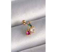 316L Çelik Gold Renk Zirkon Taşlı Kiraz Tragus Piercing - TJ-PR1226