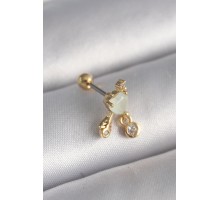 316L Çelik Gold Renk Beyaz Mineli Kalp Sallantı Zirkon Taşlı Tragus Piercing - TJ-PR1228