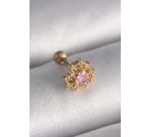 316L Çelik Gold Renk Zirkon Taşlı Kalp Tragus Piercing - TJ-PR1230