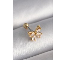 316L Çelik Gold Renk Zirkon Taşlı Kelebek Tragus Piercing - TJ-PR1232