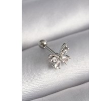 316L Çelik Gümüş Renk Zirkon Taşlı Kelebek Tragus Piercing - TJ-PR1233