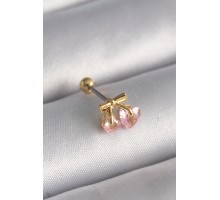 316L Çelik Gold Renk Pembe Zirkon Taşlı Kalp Tragus Piercing - TJ-PR1234