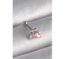 316L Çelik Gümüş Renk Pembe Zirkon Taşlı Kalp Tragus Piercing - TJ-PR1235