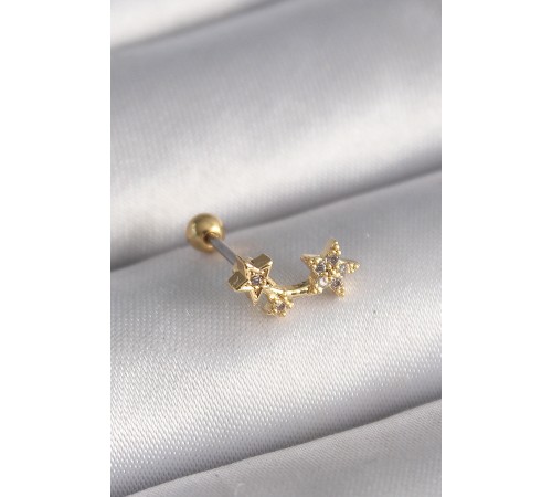 316L Çelik Gold Renk Zirkon Taşlı Kalp Tragus Piercing - TJ-PR1244