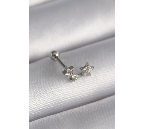 316L Çelik Gümüş Renk Zirkon Taşlı Yıldız Tragus Piercing - TJ-PR1245