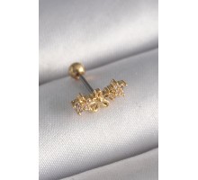 316L Çelik Gold Renk Zirkon Taşlı Çiçek Tragus Piercing - TJ-PR1246