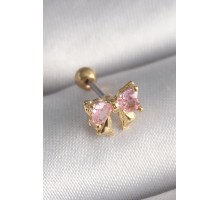 316L Çelik Gold Renk Pembe Zirkon Taşlı Fiyonk Tragus Piercing - TJ-PR1250