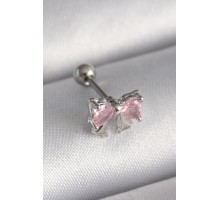 316L Çelik Gümüş Renk Pembe Zirkon Taşlı Fiyonk Tragus Piercing - TJ-PR1251