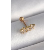 316L Çelik Gold Renk Zirkon Taşlı Yonca Tragus Piercing - TJ-PR1254