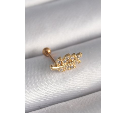 316L Çelik Gold Renk Zirkon Taşlı Dal Tragus Piercing - TJ-PR1258