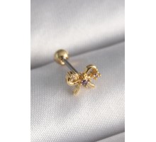 316L Çelik Gold Renk Zirkon Taşlı Kurdele Tragus Piercing - TJ-PR1264