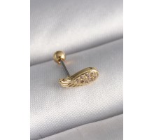 316L Çelik Gold Renk Zirkon Taşlı Kanat Tragus Piercing - TJ-PR1268