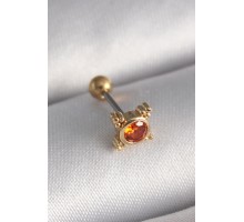 316L Çelik Gold Renk Turuncu Zirkon Taşlı Tragus Piercing - TJ-PR1270