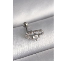 316L Çelik Gümüş Renk Zirkon Taşlı Toplu İğne Tragus Piercing - TJ-PR1275