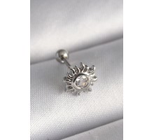 316L Çelik Gümüş Renk Zirkon Taşlı Güneş Tragus Piercing - TJ-PR1279