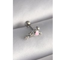 316L Çelik Gümüş Renk Zirkon Taş Detay Pembe Kalp İşleme Tragus Piercing - TJ-PR1281