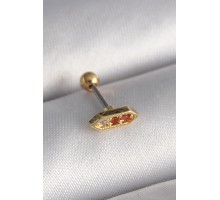 316L Çelik Gold Renk Turuncu Zirkon Taşlı Tragus Piercing - TJ-PR1284