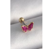 316L Çelik Gümüş Renk Pembe Kelebek Model Tragus Piercing - TJ-PR1286