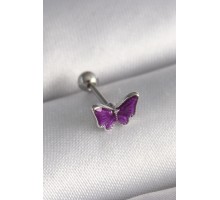 316L Çelik Gümüş Renk Mor Kelebek Model Tragus Piercing - TJ-PR1287