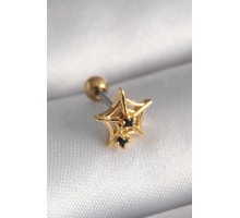 316L Çelik Gold Renk Siyah Zirkon Taş Detay Örümcek Ağ Model Tragus Piercing - TJ-PR1292