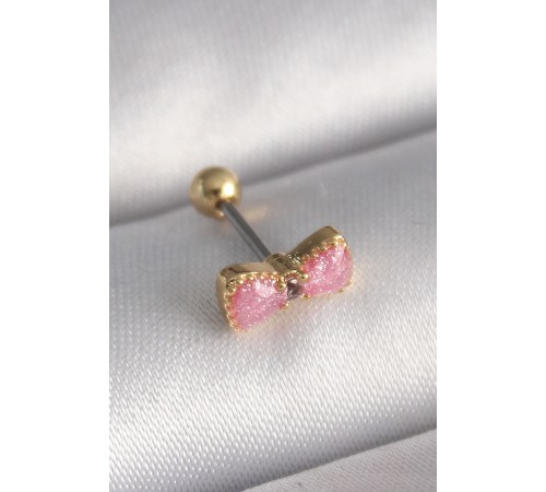 316L Çelik Gold Renk Pembe Fiyonk Model Tragus Piercing - TJ-PR1294