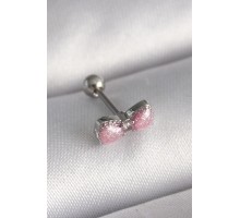 316L Çelik Gümüş Renk Pembe Kurdele Zirkon Taş Detay Tragus Piercing - TJ-PR1295