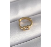 316L Çelik Gold Renk Kare Zirkon Taşlı Tragus Piercing - TJ-PR1308