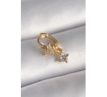 316L Çelik Gold Renk Zirkon Taşlı Çiçek Model Sallantı Detay Tragus Piercing - TJ-PR1310