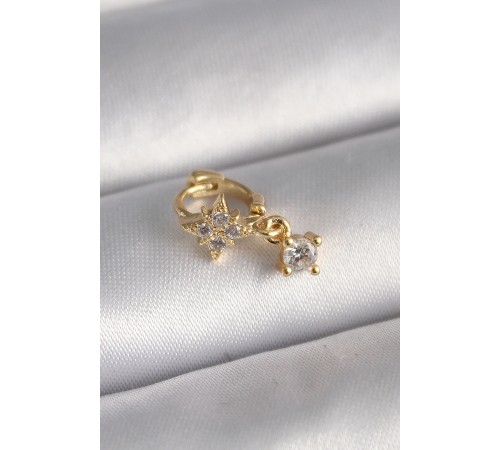 316L Çelik Gold Renk Zirkon Taşlı Çiçek Model Sallantı Detay Tragus Piercing - TJ-PR1314