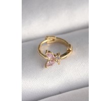 316L Çelik Gold Renk Pembe Zirkon Taşlı Kelebek Model Tragus Piercing - TJ-PR1330