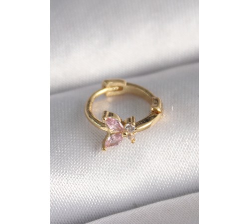 316L Çelik Gold Renk Pembe Zirkon Taşlı Kelebek Model Tragus Piercing - TJ-PR1330