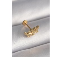 316L Çelik Gold Renk Zirkon Taş Detaylı Yaprak Model Tragus Piercing - TJ-PR1342