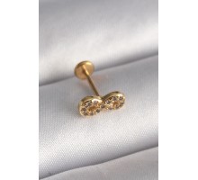 316L Çelik Gold Renk Zirkon Taşlı Sonsuzluk Model Tragus Piercing - TJ-PR1344