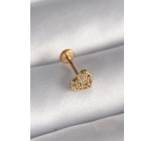 316L Çelik Gold Renk Zirkon Taşlı Kalp Model Tragus Piercing - TJ-PR1346