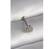 316L Çelik Gümüş Renk Zirkon Taşlı Kalp Model Tragus Piercing - TJ-PR1347