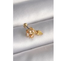 316L Çelik Gold Renk Zirkon Taşlı Sallantı Kalp Detay Tragus Piercing - TJ-PR1360