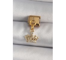 316L Çelik Gold Renk Sallantı Zirkon Taşlı Taç Model Nomination Charm - TJ-BC1186