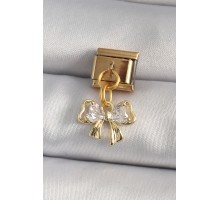 316L Çelik Gold Renk Sallantı Zirkon Taşlı Fiyonk Model Nomination Charm - TJ-BC1188