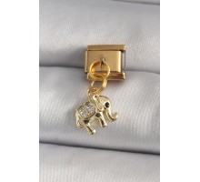 316L Çelik Gold Renk Sallantı Zirkon Taşlı Fil Model Nomination Charm - TJ-BC1194