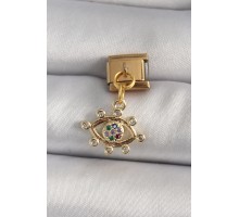 316L Çelik Gold Renk Sallantı Zirkon Taşlı Göz Model Nomination Charm - TJ-BC1195