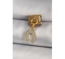 316L Çelik Gold Renk Sallantı Zirkon Taşlı Nal Model Nomination Charm - TJ-BC1196