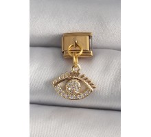 316L Çelik Gold Renk Sallantı Zirkon Taşlı Göz Model Nomination Charm - TJ-BC1198