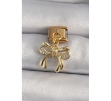 316L Çelik Gold Renk Sallantı Zirkon Taşlı Fiyonk Model Nomination Charm - TJ-BC1200