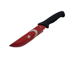 Ayyıldız MF032 RD Kırmızı Av Bıçağı 31cm - Testere Detaylı Bıçak, Kılıflı, Plastik Sap